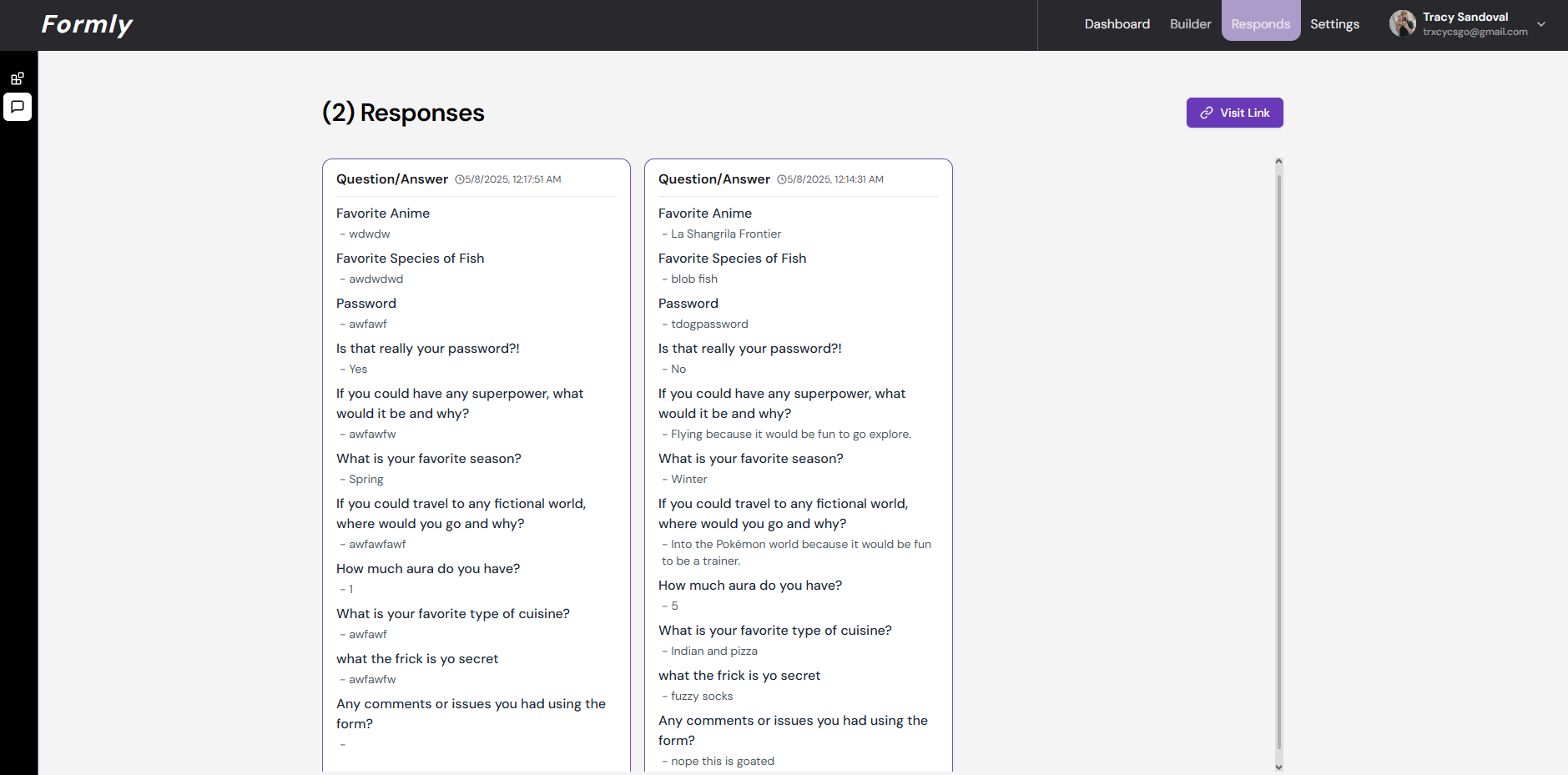 Track and share your form responses in real time